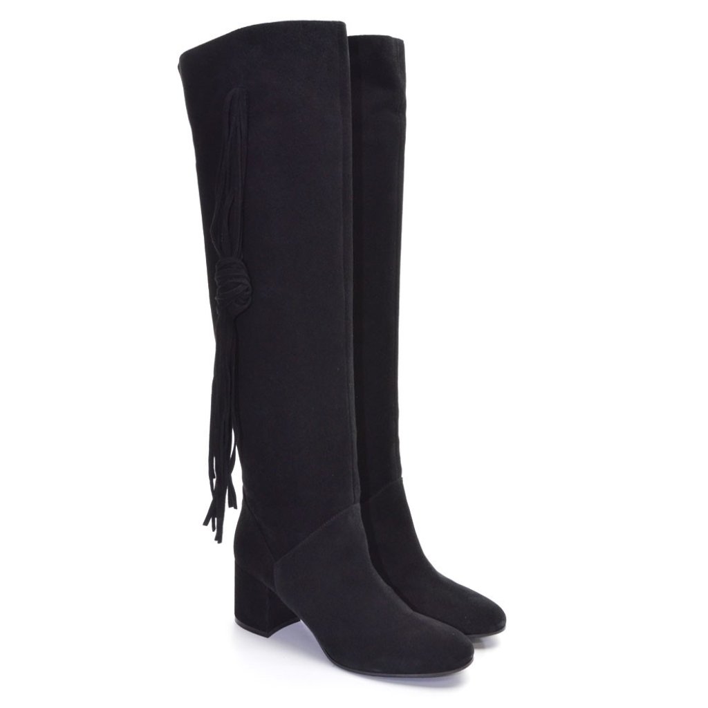 Diane B. Black Suede Fringe Over The Knee Boots 37 New